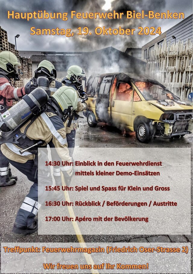 wir laden euch herzlich zur diesjährigen Hauptübung der Feuerwehr Biel-Benken ein!